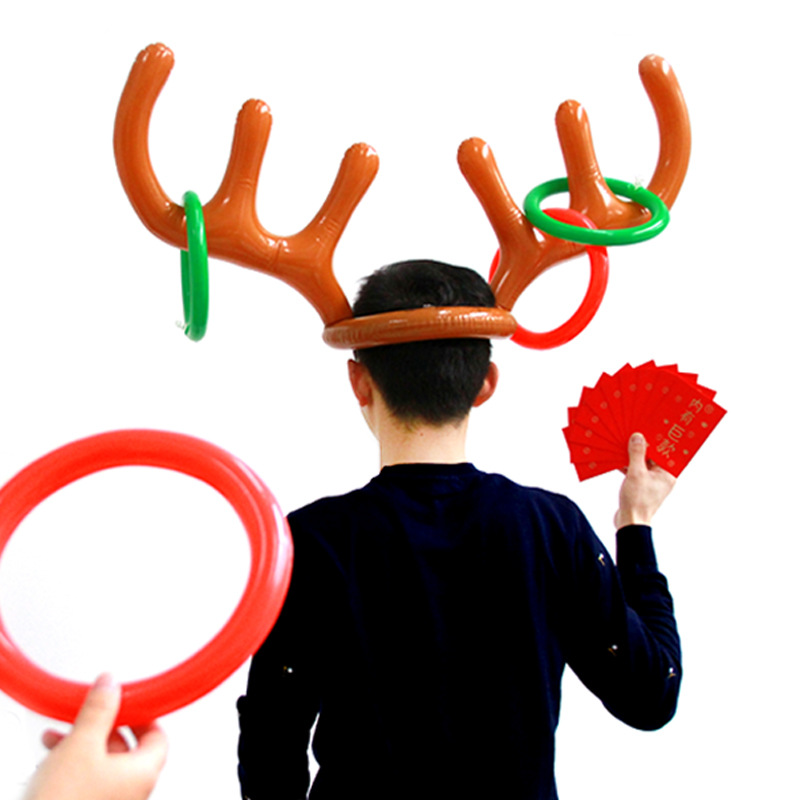 Next of kin Game props inflation Antlers Ferrule PVC Head hoop Party activities children throw Rings game Christmas