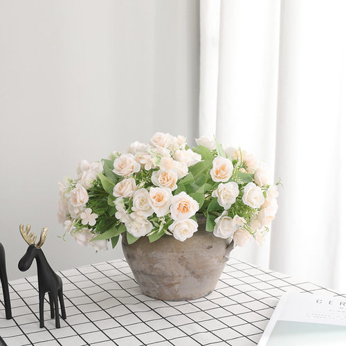 Factory direct sales home desktop decoration simulated rose bouquet wedding road layout fake flowers 5 forked happy roses