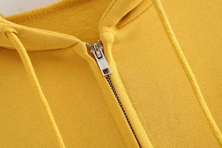 short zipper solid color hooded sweatershirt NSAC21618