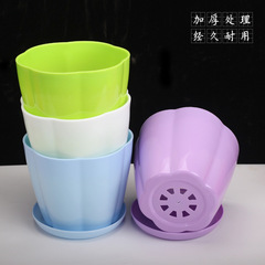 Resin Petal Planter, Colorful Round Green Plant Succulent Ceramic-like Planter, Pumpkin-shaped Vertical Pattern Plastic Flower Pot Wholesale Manufacturer