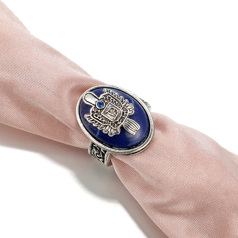 Punk Vampire Diaries Bohemian Carving Pattern Alloy Natural Lapis Ring display picture 5