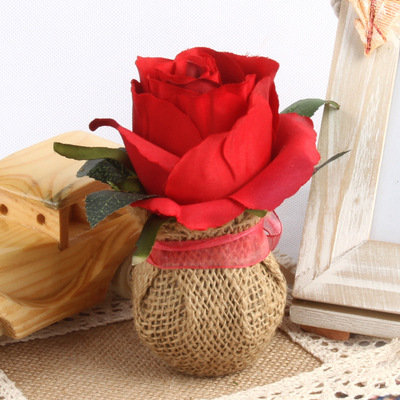 仿真花批发 麻布多色仿真玫瑰 欧式仿真花套装装饰花艺