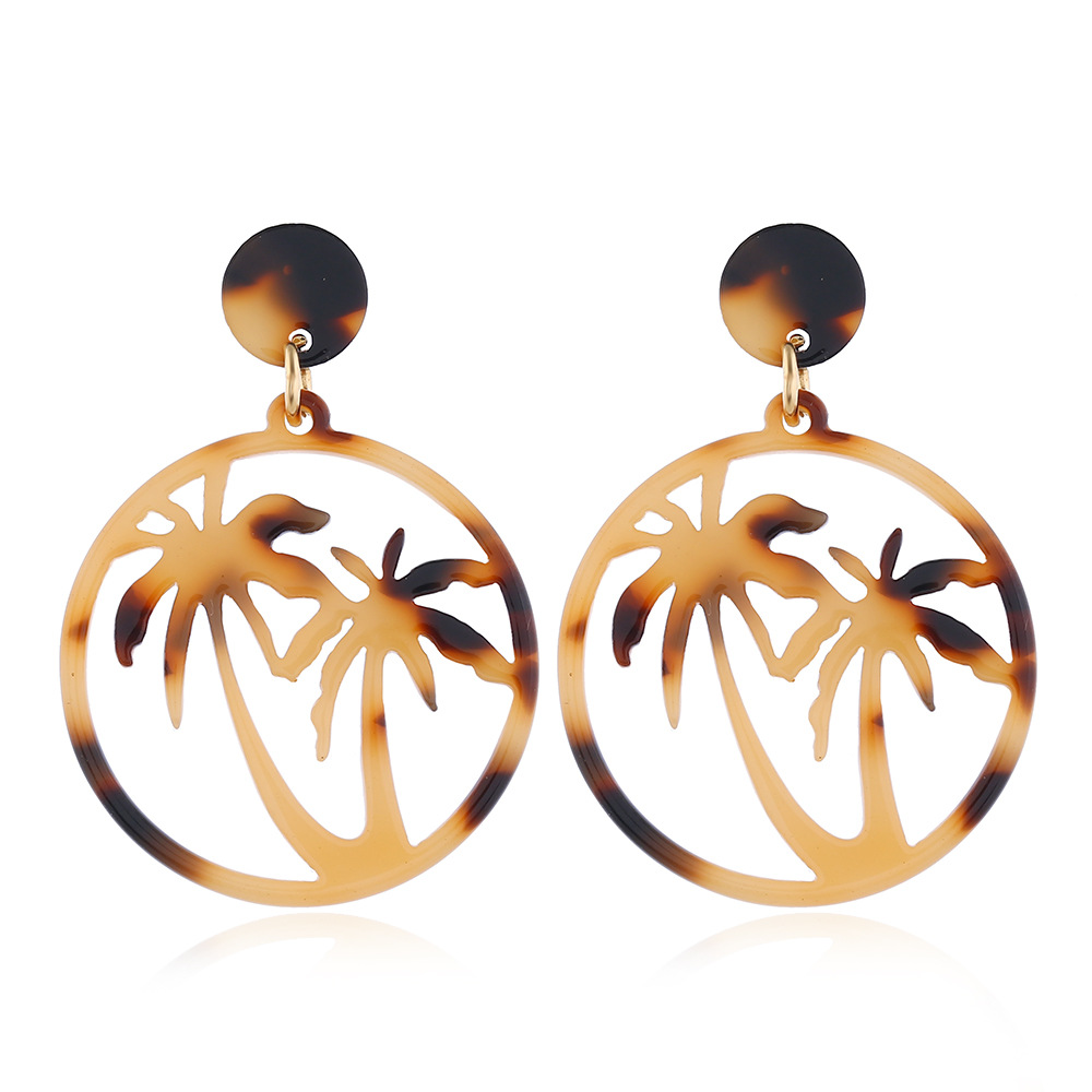 Cross-border New Arrival European And American Personalized Coconut Tree Earrings Cellulose Acetate Sheet Leopard Print Earrings Ear Studs Earrings Wholesale display picture 2