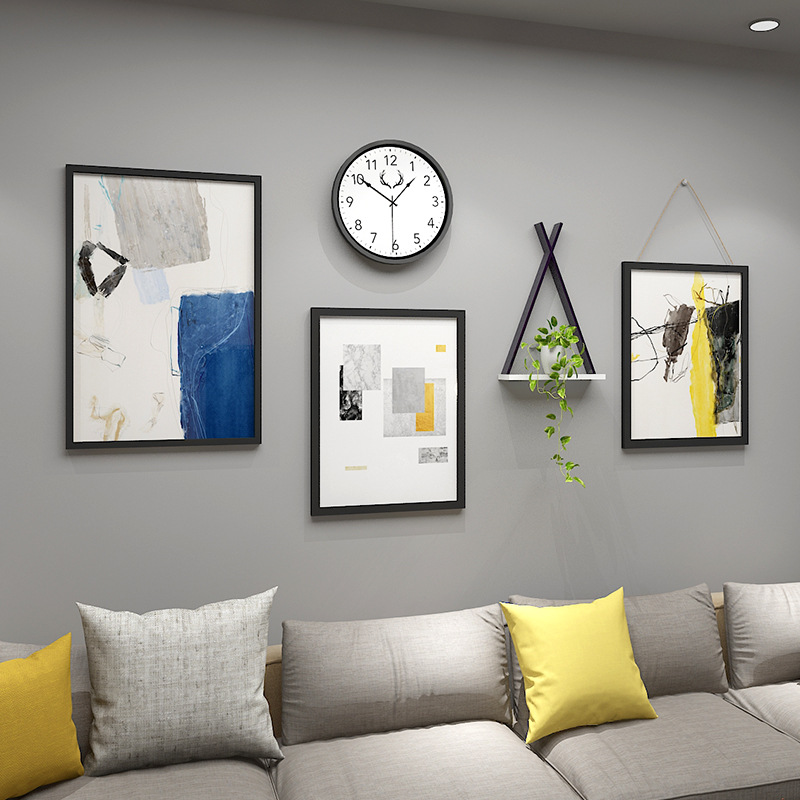 北欧现代客厅装饰画钟表抽象风格挂画沙发背景大画框壁画组合