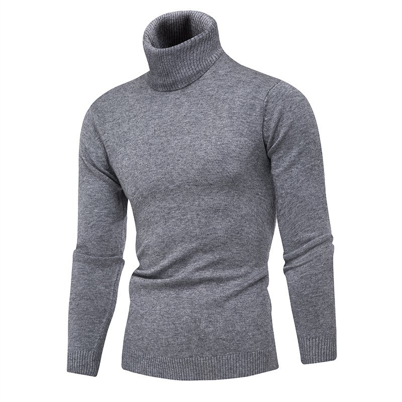 New men's high collar solid color pullover in autumn and winter