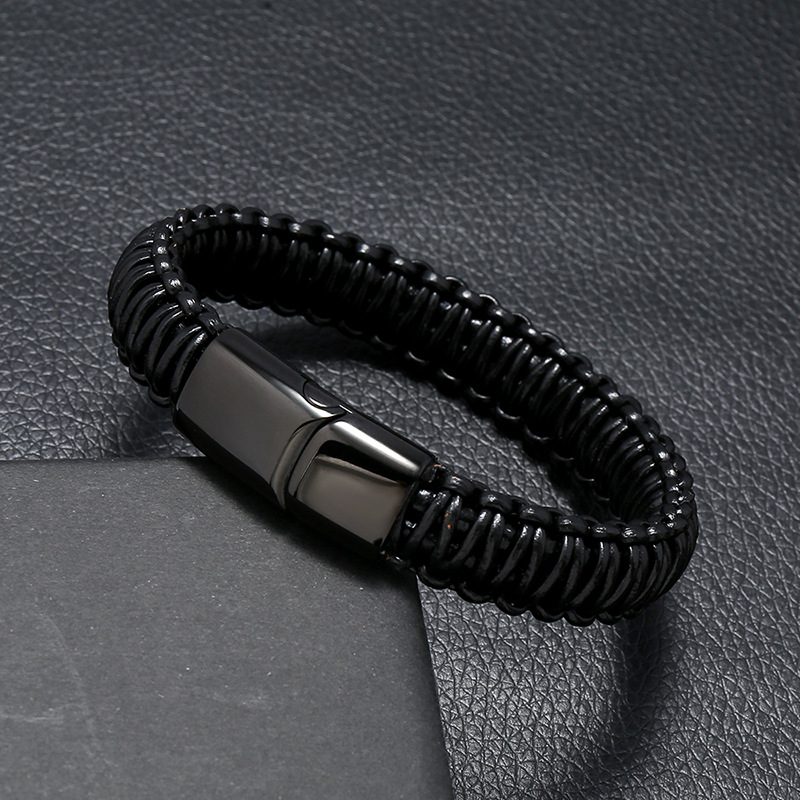Titanium steel multilayer woven stainless steel magnet buckle leather bracelet
