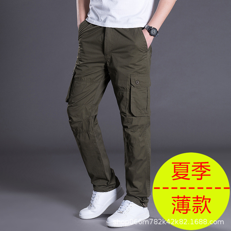 Otoño e Invierno nuevo multi-Bolsillo overoles de los hombres sueltos pantalones casuales rectos de algodón más tamaño cintura elástica pantalones largos resistentes al desgaste