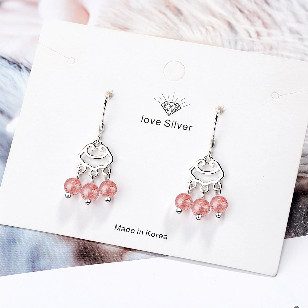 Серьги, фуксия短 кристаллы, корейский стиль