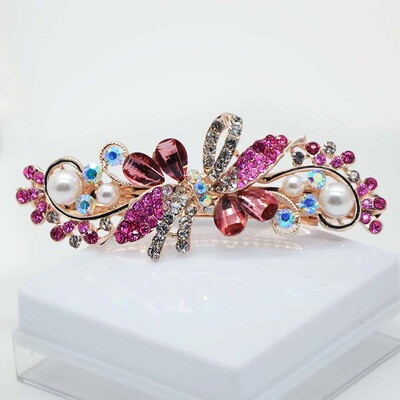 水晶镶钻合金弹簧马尾发夹珍珠水钻发卡热销大号中号发夹横夹饰品|ru