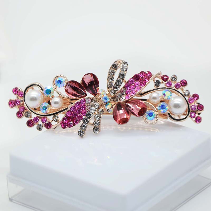 水晶镶钻合金弹簧马尾发夹珍珠水钻发卡热销大号中号发夹横夹饰品|ru