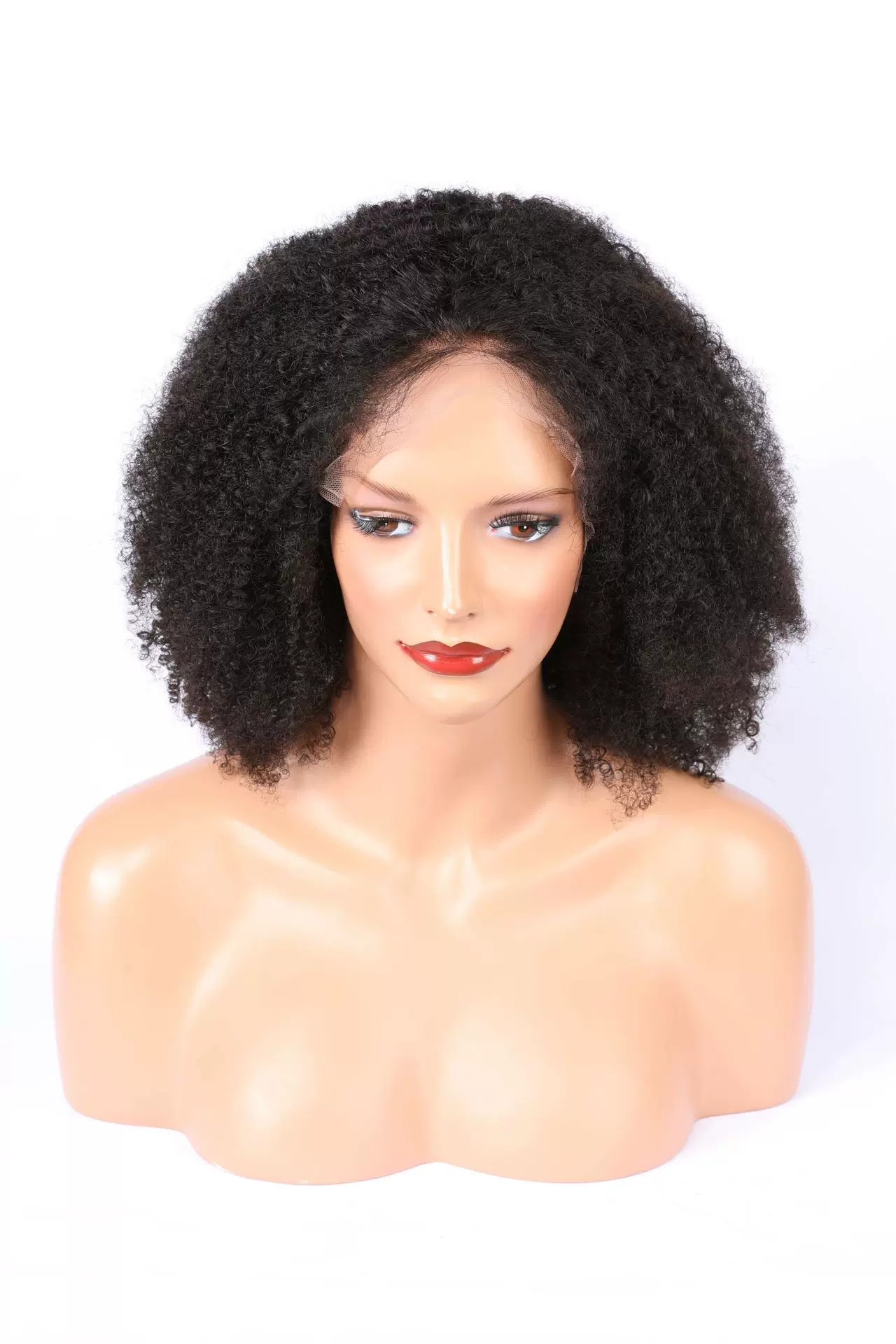 厂家直销化纤小卷假发欧美热销前蕾丝化纤头套kinkycury一件代发