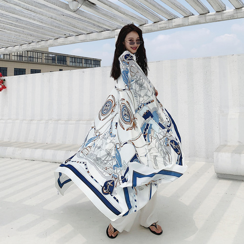 Sun protection beach towel, seaside silk scarf, versatile summer thin oversized shawl, dual-purpose gauze scarf, women's summer light scarf