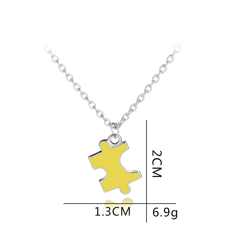 New Fashion Oil Drop Puzzle Pendant Necklace Four-color Stitching Bestfriend Good Friend Girlfriend Necklace Set display picture 3