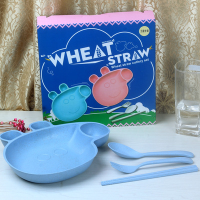 wholesale Piggy children Dinner plate Straw originality household tableware baby Of trays Cutlery Set Send spork