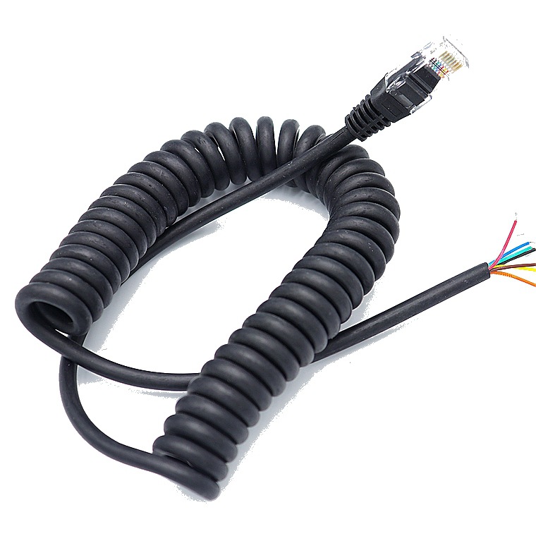 8芯注塑水晶头弹簧线 8芯加水晶头螺旋线  8芯手咪弹簧连接线