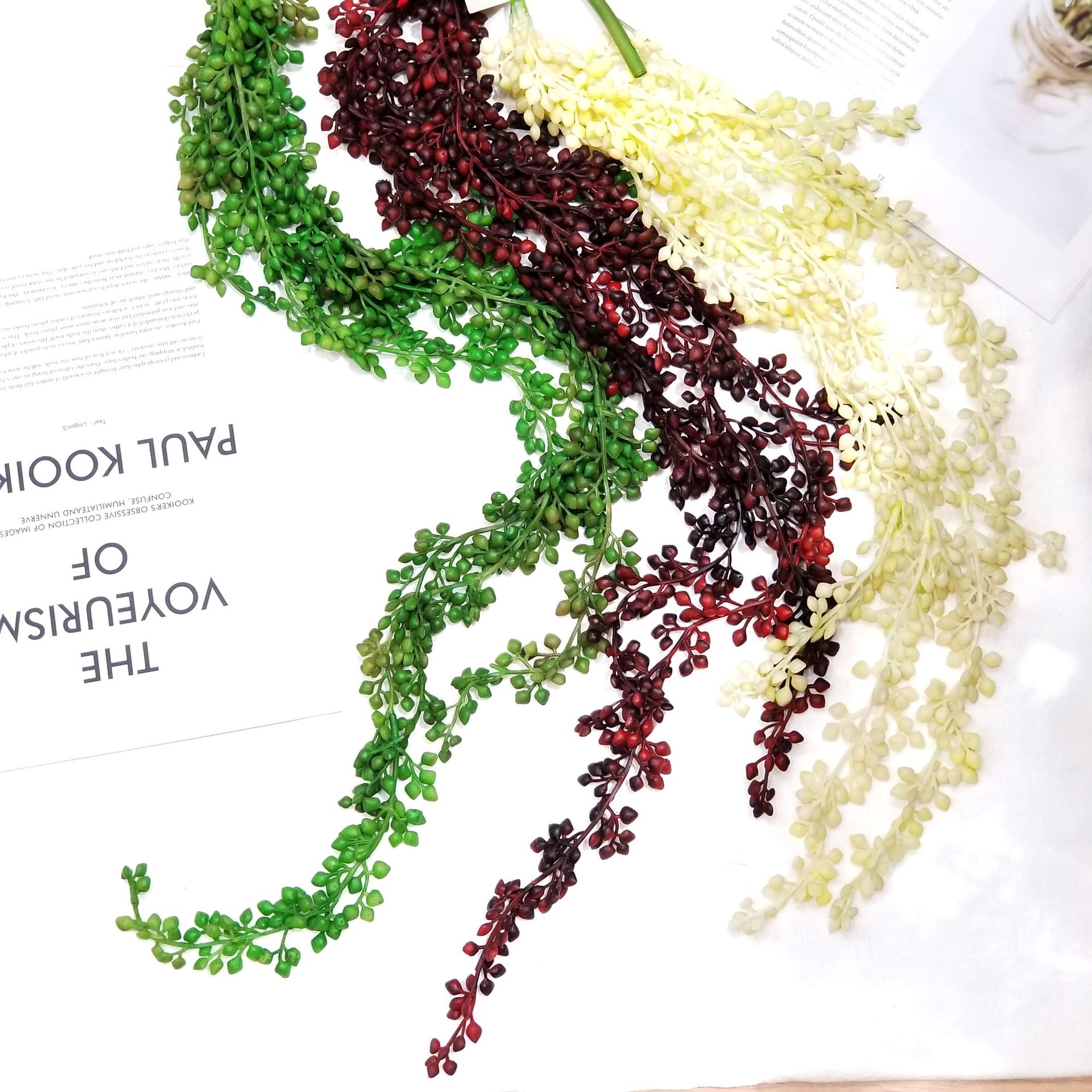 广海 手感软胶情人泪 五叉多肉粒串 仿真佛珠情人泪珍珠吊兰绿色