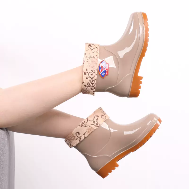 雨鞋女低筒劳保雨靴短筒加绒水鞋花园工地工作鞋厨房劳保劳工加厚