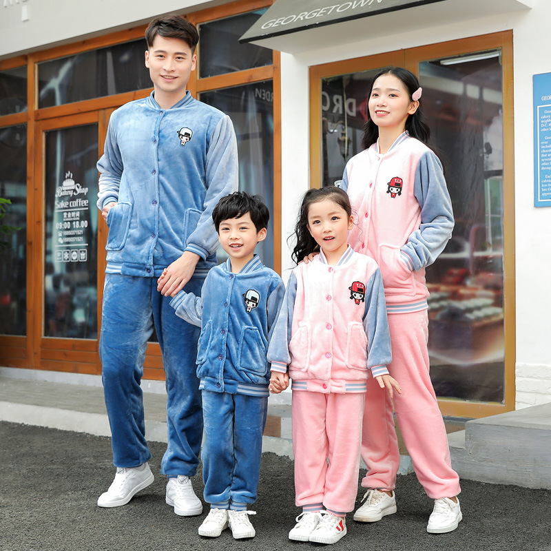 2019秋冬新款兒童法蘭絨睡衣親子裝童家居服套裝可外穿珊瑚絨批發