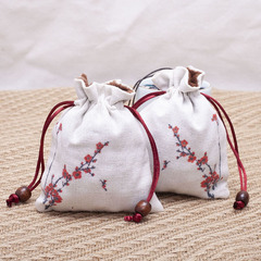 Custom-made jewelry packaging bag gift bracelet storage antique plate playing warm edge binding double layer cotton linen bag wholesale