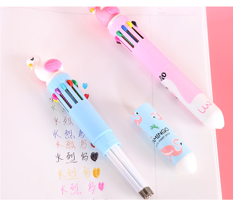 Cartoon Unicorn Flamingo Ten-color Ballpoint Pen Student Stationery 1 Piece display picture 2