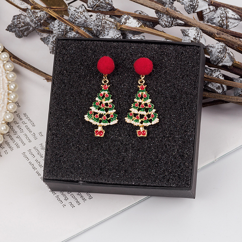 1 Pair Cute Streetwear Christmas Tree Santa Claus Star Plating Alloy Drop Earrings display picture 2