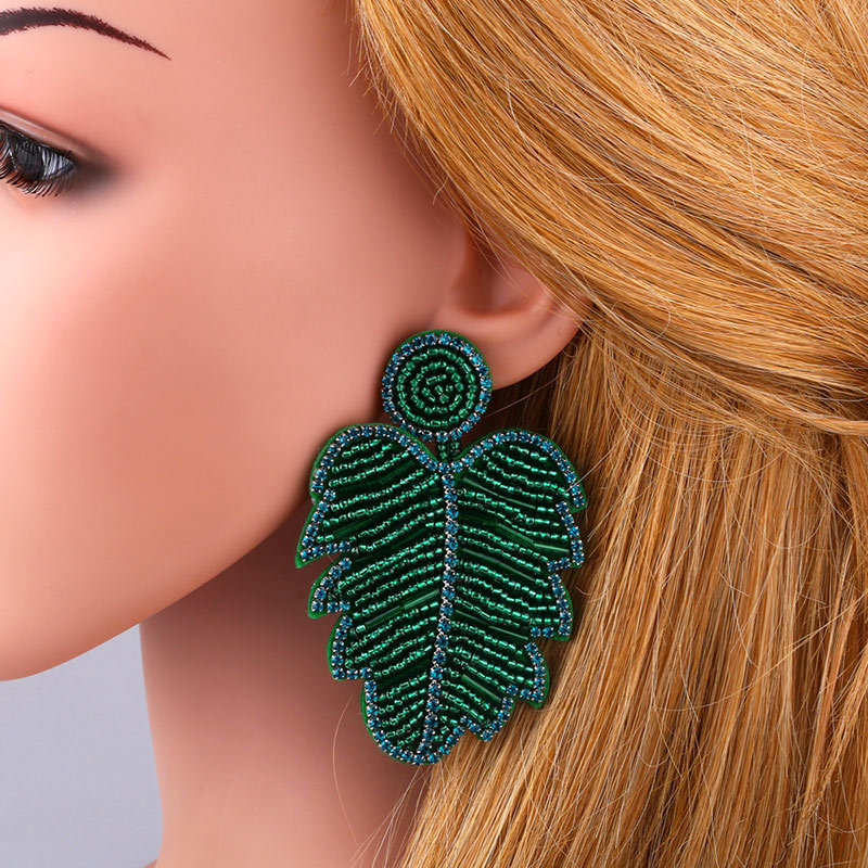 Creative Bohemian Leaf Earrings Alloy Diamond Crystal Beads Earrings Women display picture 8