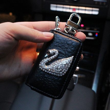 Car Diamond Swan Key Bag With Diamond PULeather Key Bag Driver's License Bag Driving License Holder Key Cover For Women