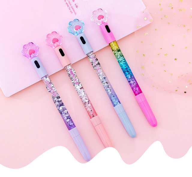 Kawaii Cat Claw Glowing Gel Pen Quicksand LED Light Pen Creative Stationery  Student Signature Pens for Kids Girls Gift - AliExpress