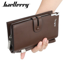 baellerry新款男士長款錢包歐美多功能搭扣手拿包鐵邊拉鏈手機包