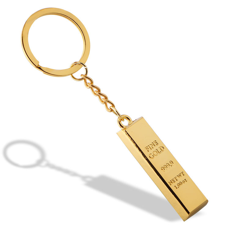 Gold bar shape metal keychain simulation thousand feet gold keychain custom LOGO mini gold bar keychain