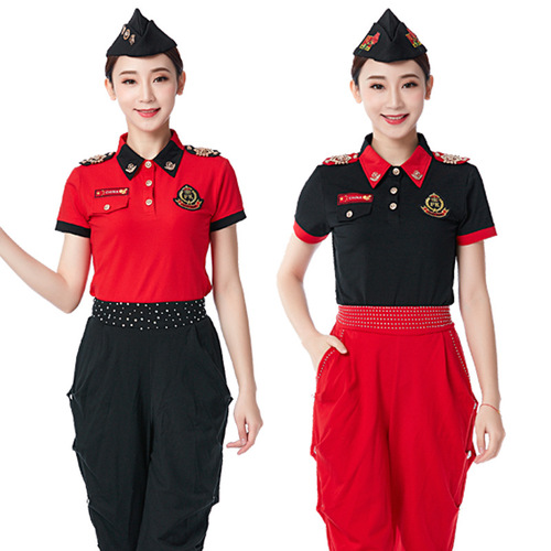 Spring new short-sleeved suit sailor dance costume lapel half-sleeved T-shirt women's square dance performance costume