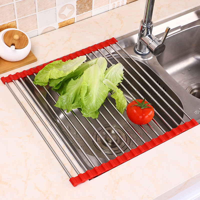 Supplying Foldable Stainless steel Drain shelf Rack water tank kitchen Shelf Vegetables fruit Water control
