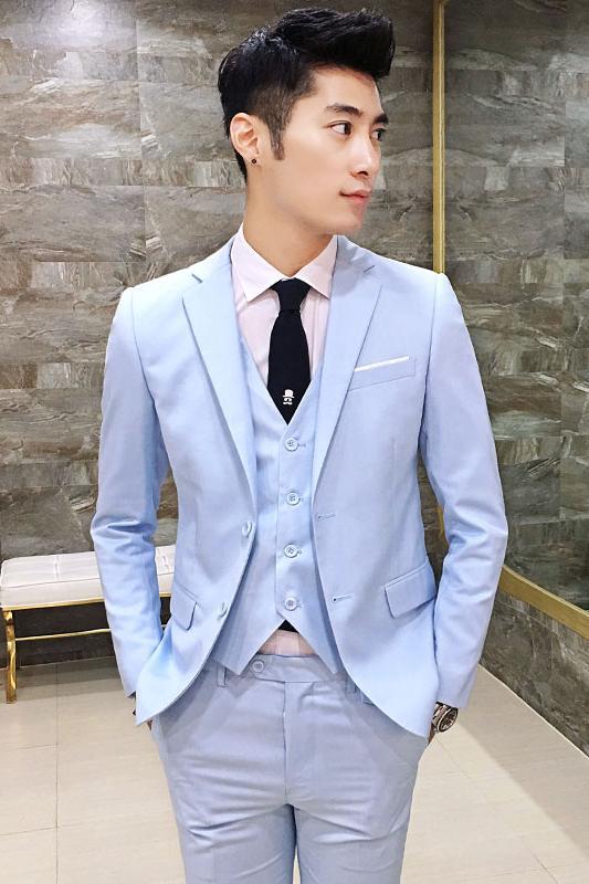 Estilo coreano nuevos hombres ropa formal de tres piezas traje de negocios un botón traje de moda traje novio vestido de novia