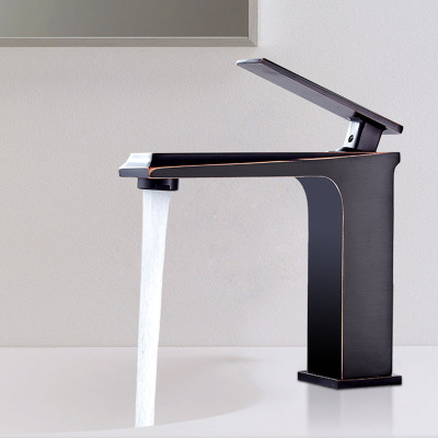 跨境黑古四方面盆单孔龙头浴室柜洗手盆冷热水龙头厂家批发贴牌|ru