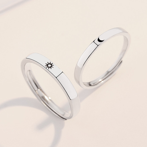 s925 sterling silver sun and moon couple rings Valentine's Day gift simple new open men and women adjustable ring pair