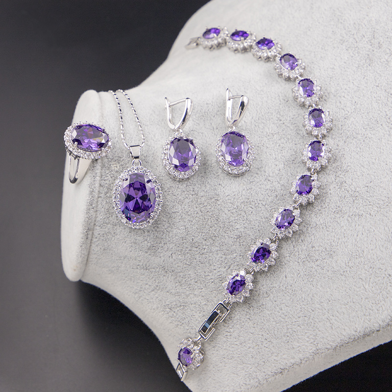 Elegant Fashion Geometric Copper Inlay Zircon Jewelry Set 4 Piece Set