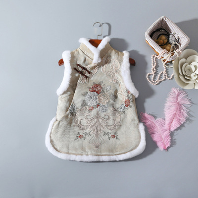 2019春冬新款旗袍短款修身无袖改良兔毛夹棉女装旗袍棉袄马甲外套|ms