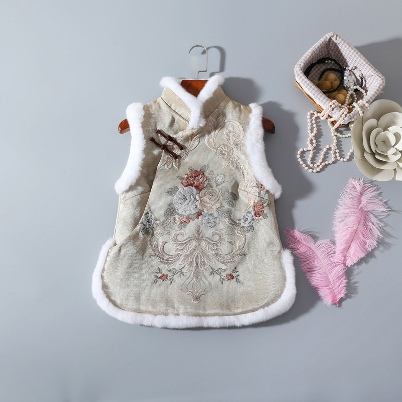 2019春冬新款旗袍短款修身无袖改良兔毛夹棉女装旗袍棉袄马甲外套|ms