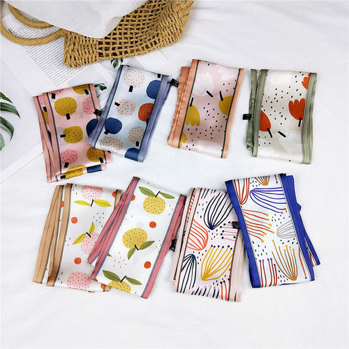 New floral double-sided square-angle long scarf and silk scarf for women Korean style spring and autumn versatile wrist strap streamer headband fashionable