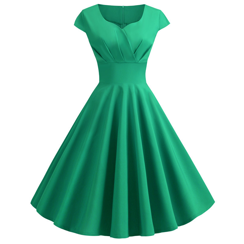 Women's Gender Wholesale Women's Elegant Sexy Solid Color Banquet V Neck Short Sleeve Swing Dress