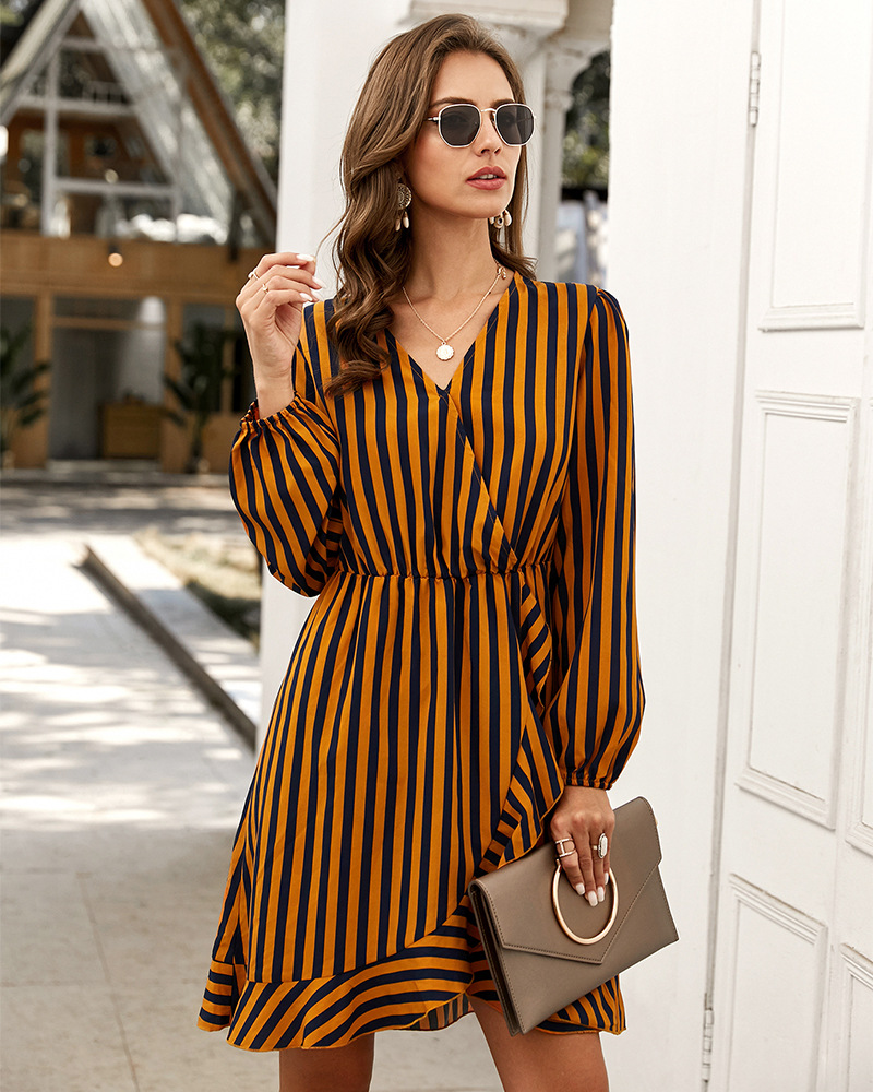 fashion women s striped dress new autumn long sleeve skirt NSKA1342