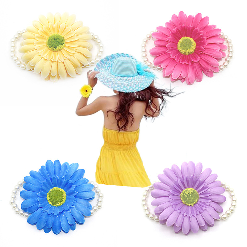 批發非洲菊手鏈花波西米亞手腕花仿真布藝胸針發夾海邊拍照配飾品