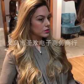 欧美外贸假发长卷发微卷黑色渐变白金色卷发厂家现货批发