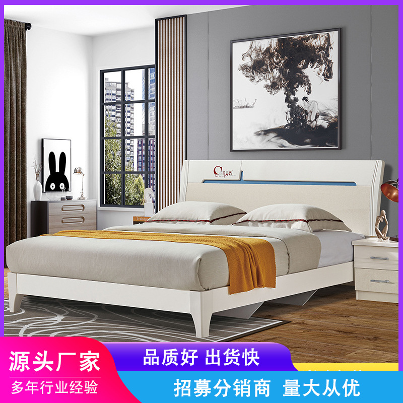 1.8米主卧床简约板式床 厂家批发真空吸塑床头柜低箱轻奢双人床|ms