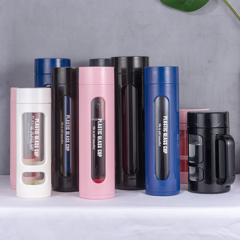 大容量双层塑玻杯带滤网泡茶水杯男女通用便携玻璃杯创意防摔水杯