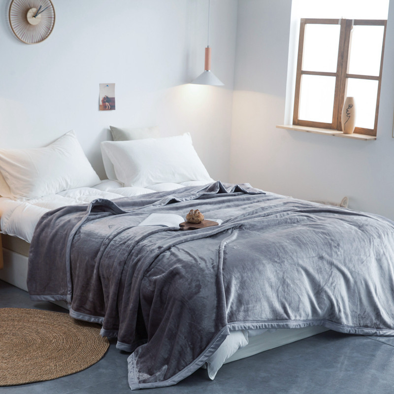 外貿加厚素色毛毯四季珊瑚絨毯子禮品薄毯法蘭絨床單午睡單人雙人