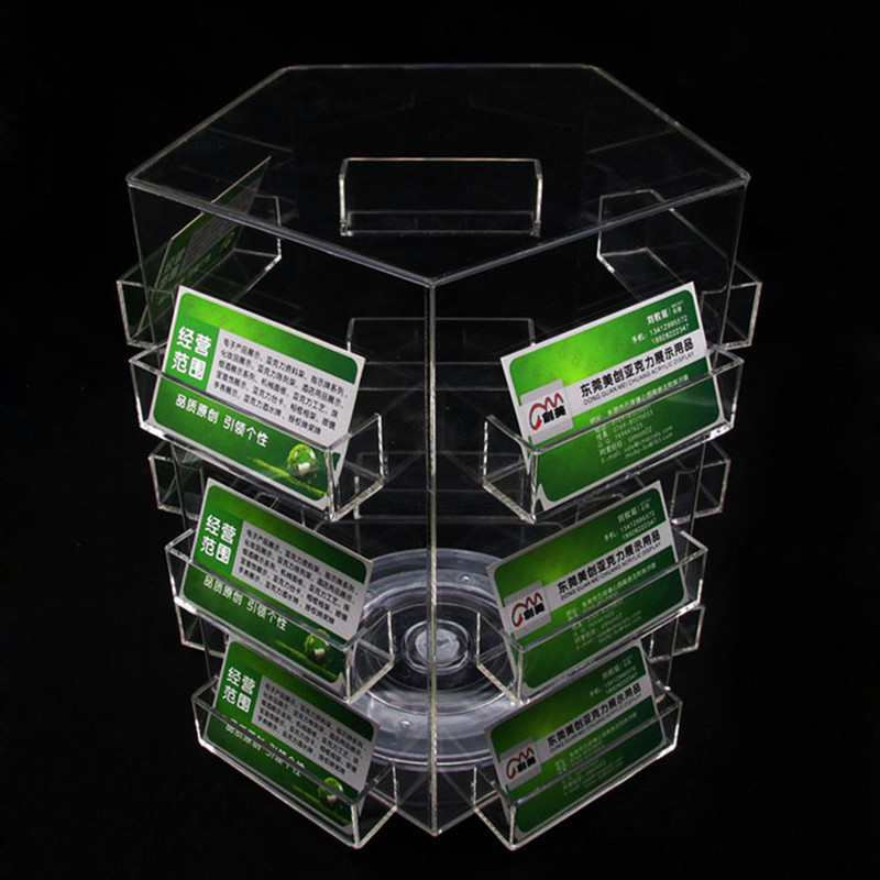 名片展示架旋转亚克力名片架展会名片架座三层五边15格高档创意