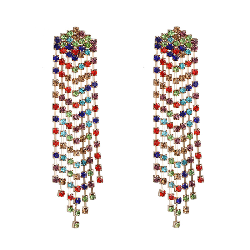 Ultra Flash Rhinestone Long Tassel Chain Earrings For Women display picture 9