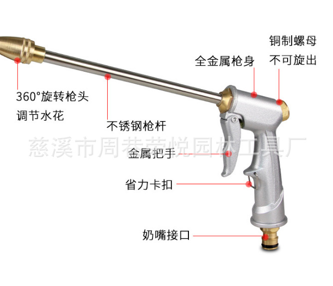 铝体全金属铜家用洗车水枪加长杆高压水枪烤漆前握式