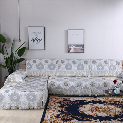 厂家夏季高精密绣花布艺沙发垫四季防滑坐垫批发沙发巾欧式大花边|ru